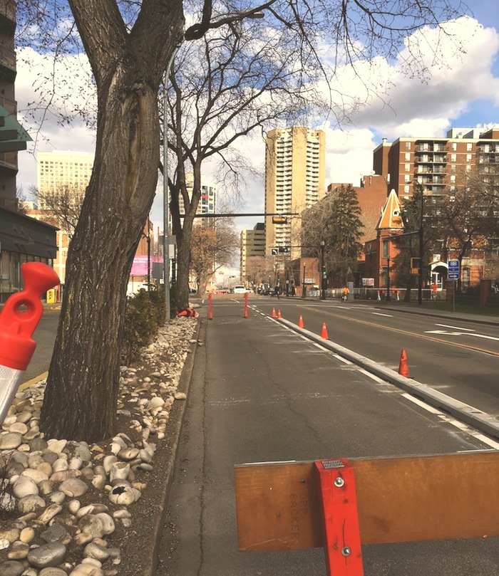 Edmonton segregated bike lane construction - 3